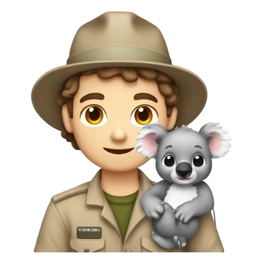 Caucasian brown hair male zookeeper holding cute koala sticker