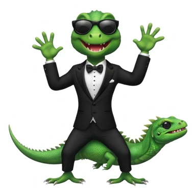 capitalist iguana banker in tuxedo and black sunglasses dancing crazy sticker