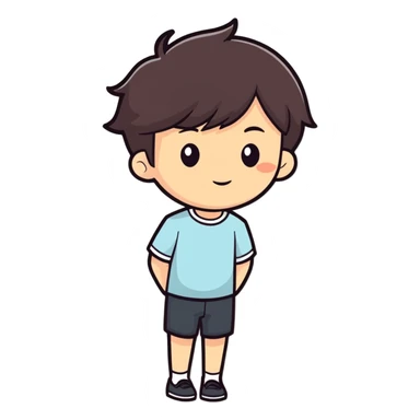 full-body person of Asian descent, short dark brown hair, slender build, cartoonish sticker style sticker