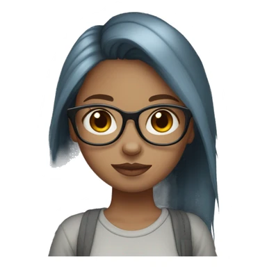 A blue eyed, straight medium length hair red headed girl with light skin, black glasses, a nose ring, holding an all grey cat  sticker