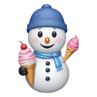 snowman wearing cap with ice cream  sticker