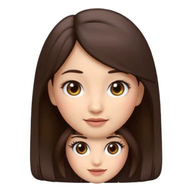 3D emoji sticker of a cute girl, Apple Memoji style, dark brown hair, brown eyes, long eyelash extensions, soft facial features, clean white background, smooth lighting, high quality, cute and friendly expression sticker