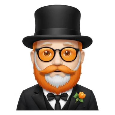 dwarf with a beard, a hairy body black sunglasses and a black top hat on his head. He also has a black tie on his chest. His nose is orange and his skin is pale white. sticker