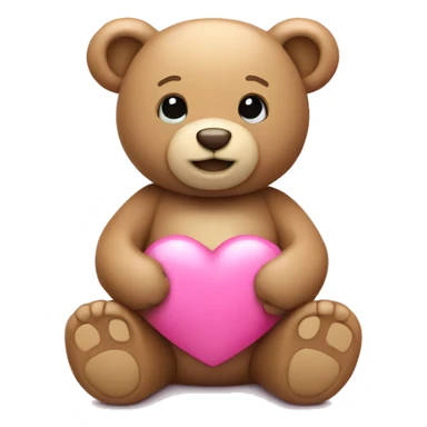 tan teddy bear holding a pink heart sticker
