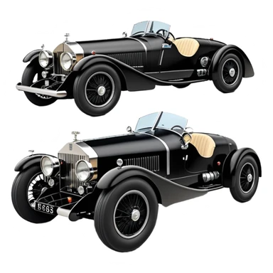  Darth Vader Fenderless extended-wheelbase 1936 luxury racing Rolls Royce lowered powerful 4 cylinder engined racing car featuring advanced rugged 4 wheel independent suspension, power steering, disc brakes, small leather covered steering wheel, side mounted cowl exhaust  sticker