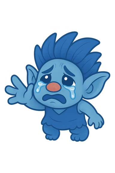 Change the troll character to a blue color scheme while keeping the chibi stickers style and maintaining the transparent background. sticker