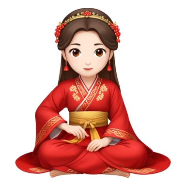 Beautiful girl wearing red Hanfu wedding dress sitting sticker