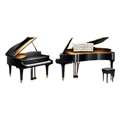 Icon for Musical Theater: a vintage stage with Broadway-style curtains, a piano, musical notes, a spotlight, and a jazz band setup. The icon should reflect the vibrant and glamorous atmosphere of 1950s American musical theater, with emphasis on performance and showmanship. Transparent background. sticker