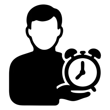 A man with brown hair holding a red alarm clock sticker