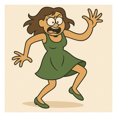 Change the dress to green, keep the woman dancing off-beat in the same style and pose. sticker