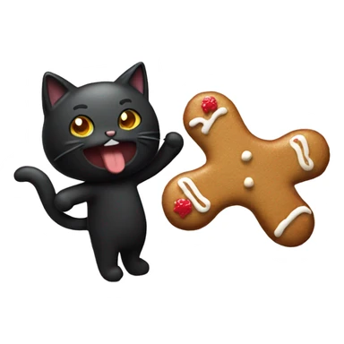 Black cat eating gingerbread man sticker