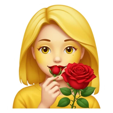 Normal emoji yellow biting a rose flower in romantic  sticker