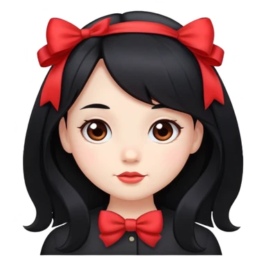 cute round face with long black hair and red bow on the side sticker