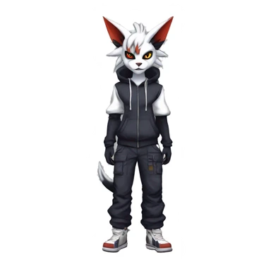Cool Anthro Absol-Noivern-Litten-Lynx-Pokémon with edgy stripes hoodie spiked collar punk techwear Cargo Pants Full Body sticker