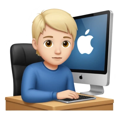 young programmer working at the computer, curious sticker