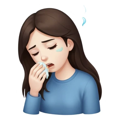 girl with long dark brown hair and pale sick and vomiting sticker