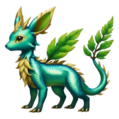 Shiny Iridescent Helioptile-Salandit-Leafeon-Fakémon-hybrid-creature (full body)  sticker