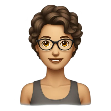 femme brune un peu bronzée avec des cheveux court et bouclée et des lunettes sticker