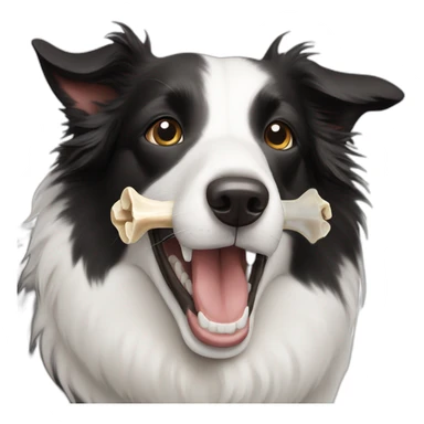 a border collie with a bone in his mouth sticker