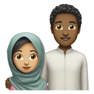 Young boy with curly black hairs with her wife wear a hijab  sticker