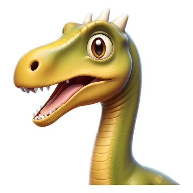Cinematic Comical Brachiosaurus Portrait Emoji, Head tilted dramatically with an exaggeratedly surprised expression, featuring a tiny, animated head atop an impressively long neck, with wide, comically expressive eyes and a subtly quirky posture, Simplified yet humorously expressive features, highly detailed, glowing with a slightly sassy golden glow, high shine, dramatic yet playful, stylized with an air of cheeky prehistoric mischief, soft glowing outline, capturing the essence of a meme-worthy Brachiosaurus that looks ready to playfully leap its way into viral fame! sticker