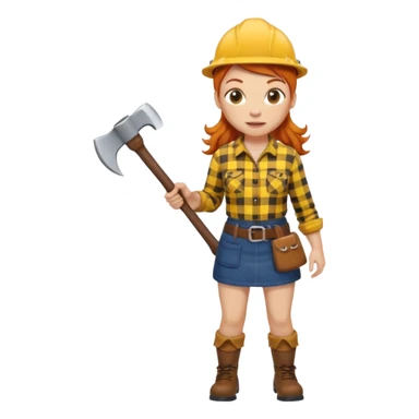 ginger lumberjack woman holding axe yellow checked shirt sticker