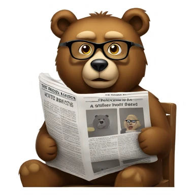 bear sitting on chair wearing glasses reading newspaper sticker