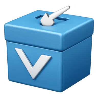 A blue box  and a white tick 2d sticker