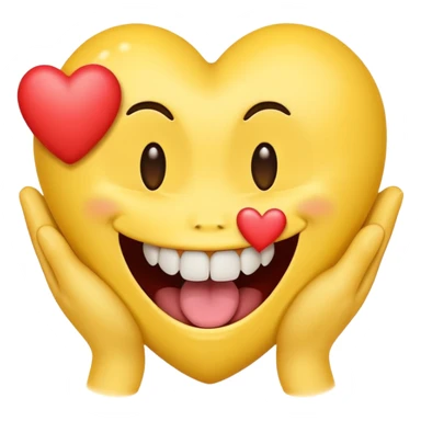 yellow emoji face holding a heart and hes so happy with so happy with teeth and tongue and toes growing out of the top of its head. his eyes have been plucked out and are now eyeless sockets sticker
