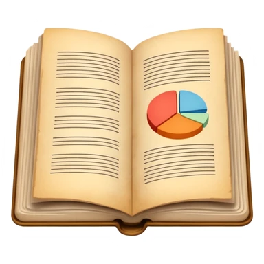 An open book or a stack of books in a simplified form, next to abstract graphs and lines, the image is calm and academic. sticker