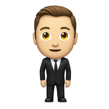 Create an iOS emoji of Elon Musk dressed in a black suit, riding a motorcycle. The character should resemble an action hero style, with a determined expression. Use a clean, minimalistic design to keep it simple and icon-like. sticker