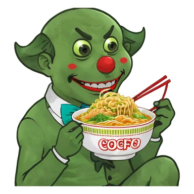 Creepy clown eating ramen sticker