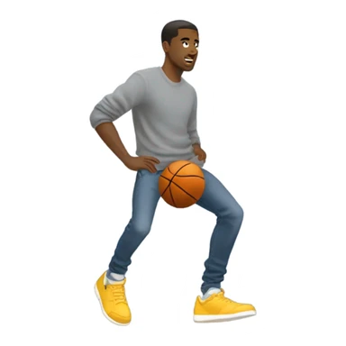 Side profile full body man basketball jumpshot grey sweater and jeans sticker