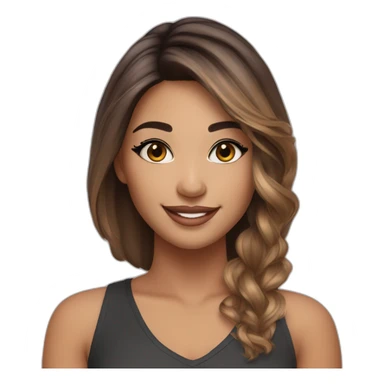 Beautiful girl like arijana grandasmile face with balayage hair and with eyeliner and lashes sticker