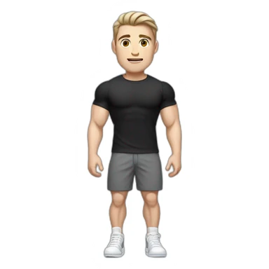 Pale skinned Fit Man With the biceps and dark brown hair in black shirt, gray sports shorts and white Sneakers sticker