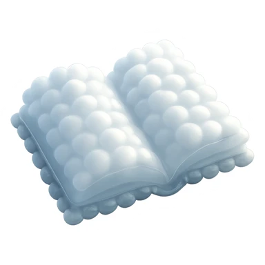 top view of a thick open book made entirely of small, very bright white fluffy convex clouds, matte glass style, emphasis on volume and airiness, no background sticker