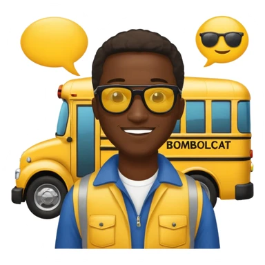 a school bus with a jamaican man saying bomboclat (speech buble) sticker