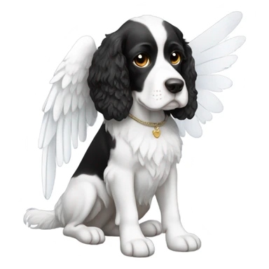 black and white britiny spaniel with angel wings sticker