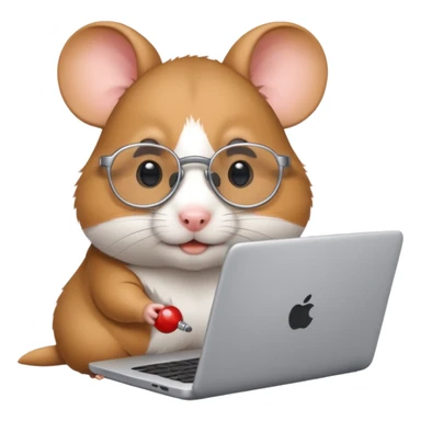 Silver-rimmed, bespectacled front hamster working on a laptop sticker