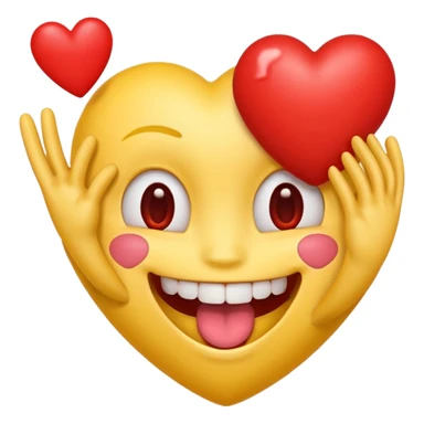 yellow emoji face holding a heart and hes so happy with so happy with teeth and tongue and toes growing out of the top of its head sticker