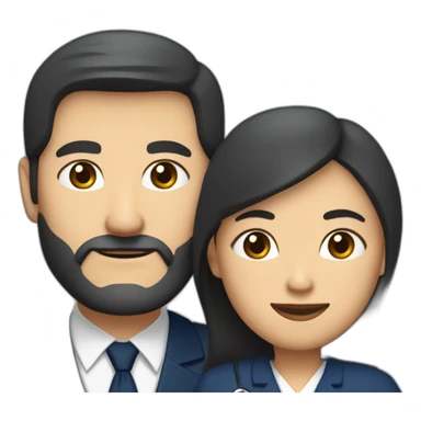 husband middle aged executive classic dark hair thin beard wearing dark blue business suit and bible, with wife filipina nurse age 55 dark hair sticker