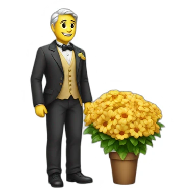 gentleman on the sidewalk with a bunch of flowers in his right hand sticker