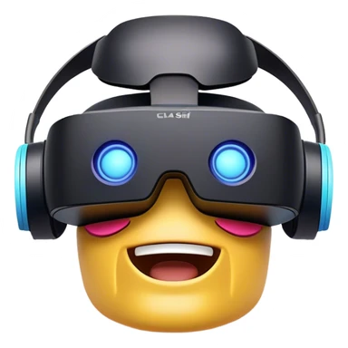 Clash of Clans aesthetic: Cinematic Playful PlayStation VR Headset Portrait Emoji, rendered in a 3D vector-style similar to standard emojis with minimal shading and bold, simplified shapes. A compact, distinct form with signature details, softly glowing with a cutting-edge console technology charm. Simplified yet unmistakably iconic, highly detailed and consistent, glowing with a soft radiance and high shine. Stylized with a touch of technological advancement and a soft glowing outline, capturing the essence of a beloved gaming relic with a friendly, playful manner! sticker