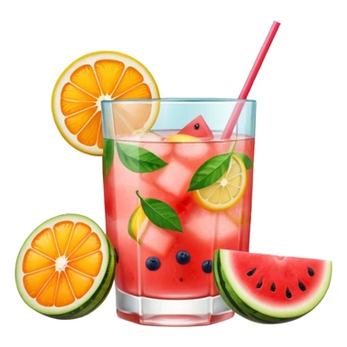 summer cocktail with lemon, watermelon, orange sticker