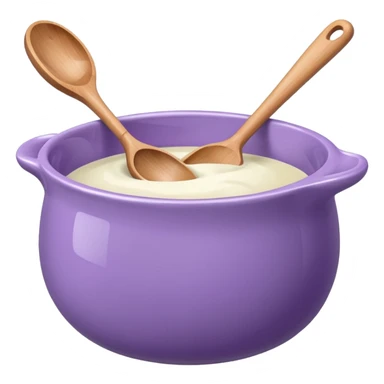 a lilac ceramic mixing bowl with a wooden spoon stirring sticker