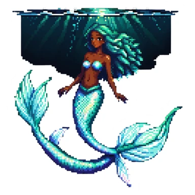 Dark-skinned mermaid with glowing iridescent tail in ocean setting sticker