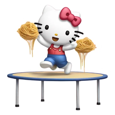 Make hello kitty jumping on a trampoline holding spaghetti  sticker