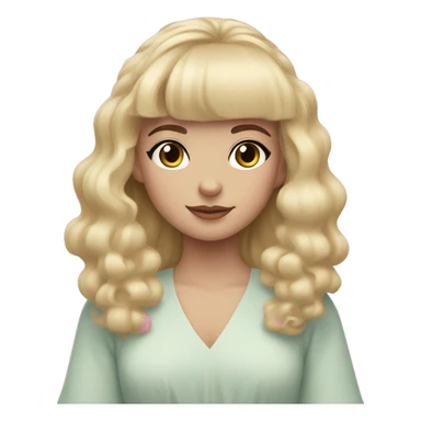 Blonde, pale girl with bangs and long, curly hair and a pastel pink puff sleeve dress sticker