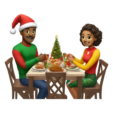 emoji Sports couple , a man and a woman in sportswear, sitting at the Christmas festive dinner table sticker