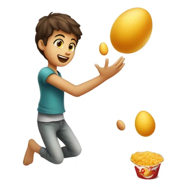 A Palestinian child tossing eggs on a red  fast food  sticker